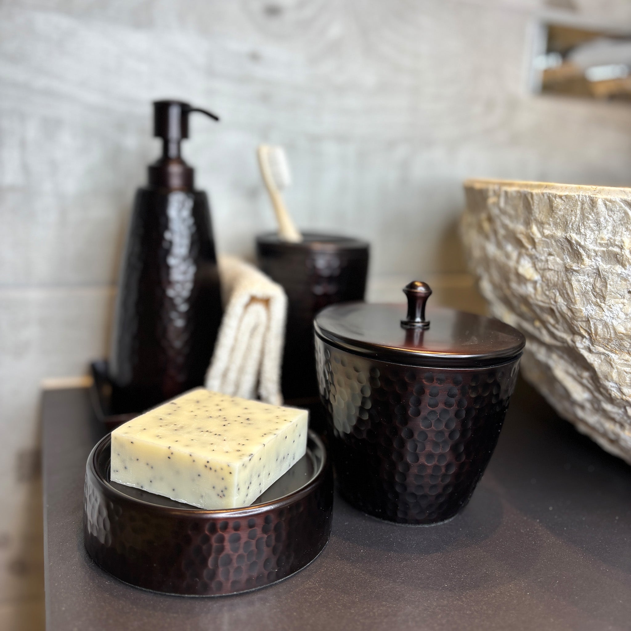 Hammered Pattern Dark Bronze Soap Dispenser